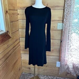Vintage Slinky Dress Womens Medium Black Midi Long Sleeve Column Principles